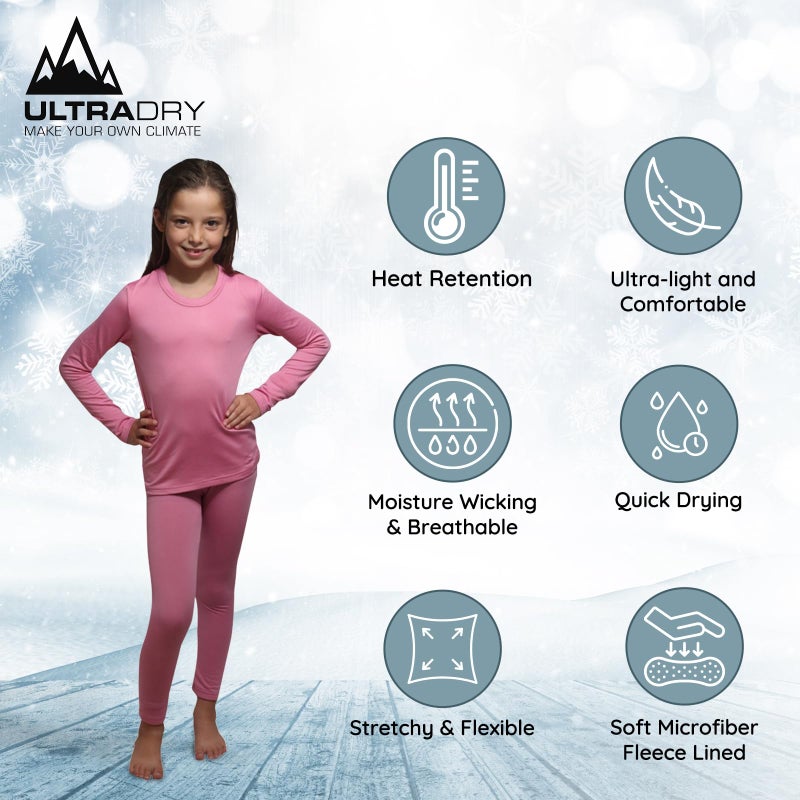 Ultra Dry Thermal Underwear for kids Long Johns for kids fleece lined leggings and shirt girls clothes thermal underwear girls long sleeve shirts girl underwear thermal leggings underwear set Pink - Image 2